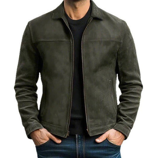 Men's Casual Leather Jacket with Lapel