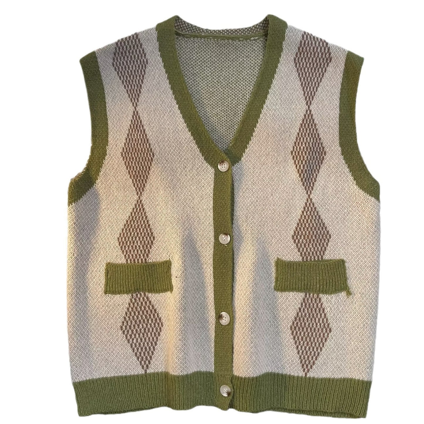 Rhombus V-neck Vest Sweater Cardigan for Men