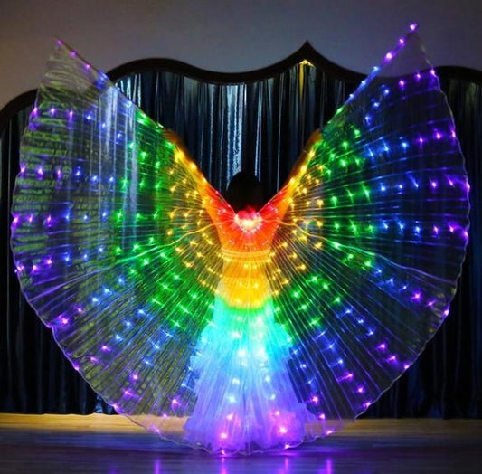 LED Butterfly Wings Halloween Stage Performance Props Women Dance Prop DJ LED Dance Wings Light Up Wing Costume Dance Wings Rainbow Colors With Stick