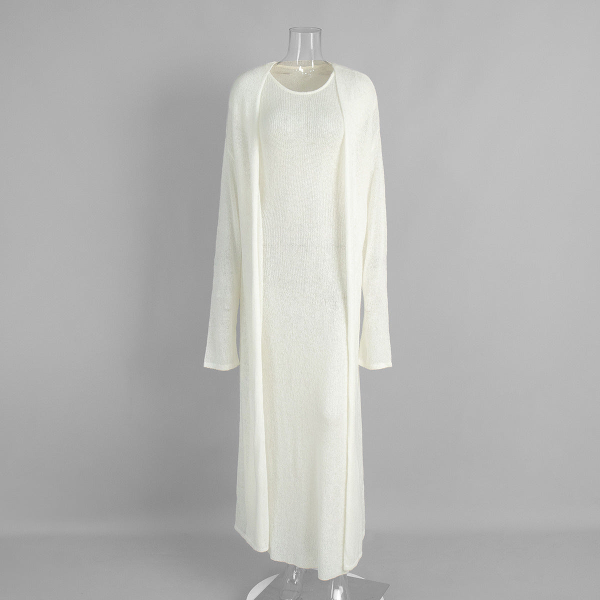 Knitted Cardigan Sleeveless Dress Two-Piece Set
