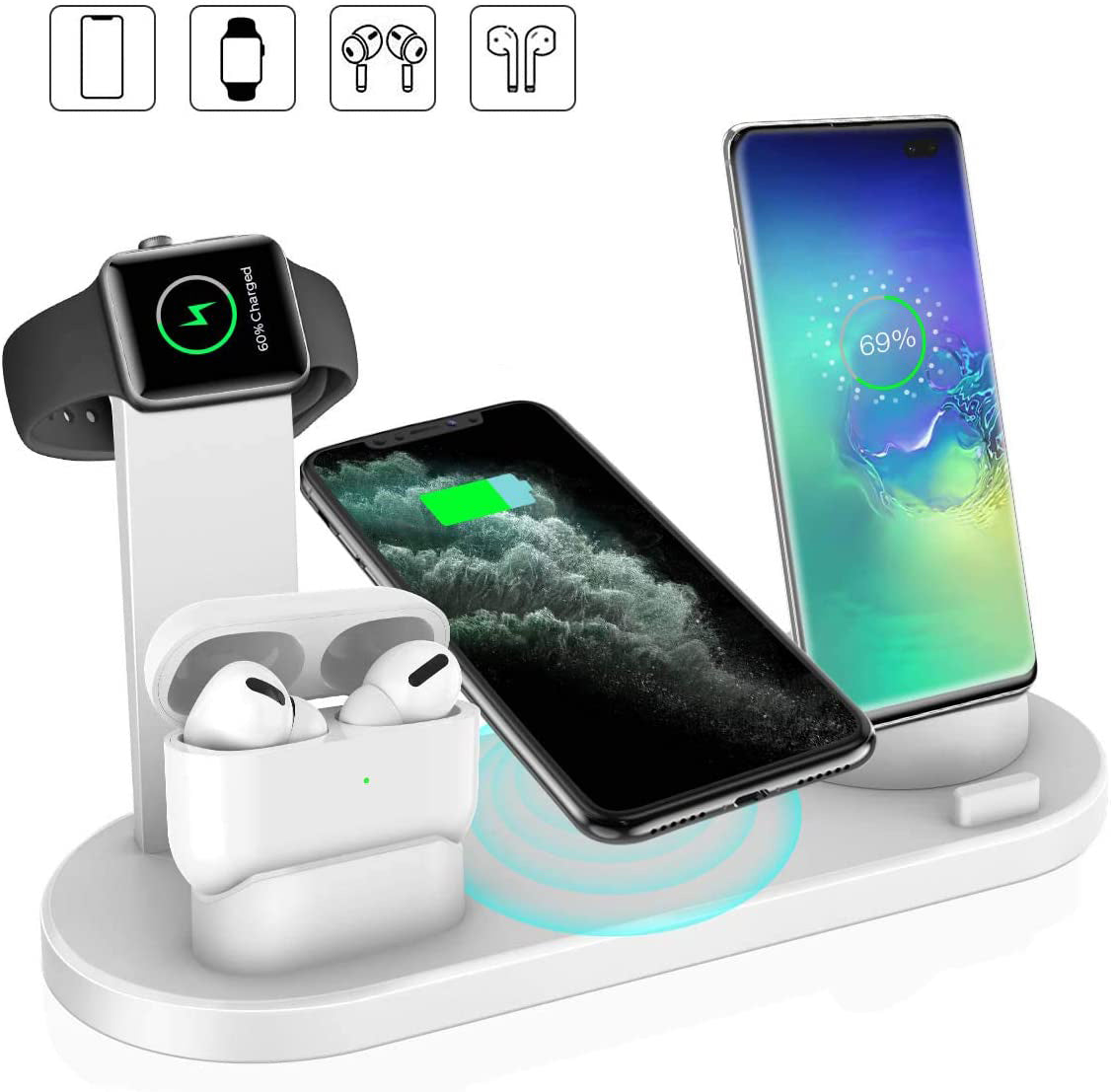 4-in-1 Wireless Charger Charging Station for Apple Watch Series 8 & 7, iPhone 15, 14, 13, 12 Pro, AirPods Pro 3 & 2 Charging Stand Dock
