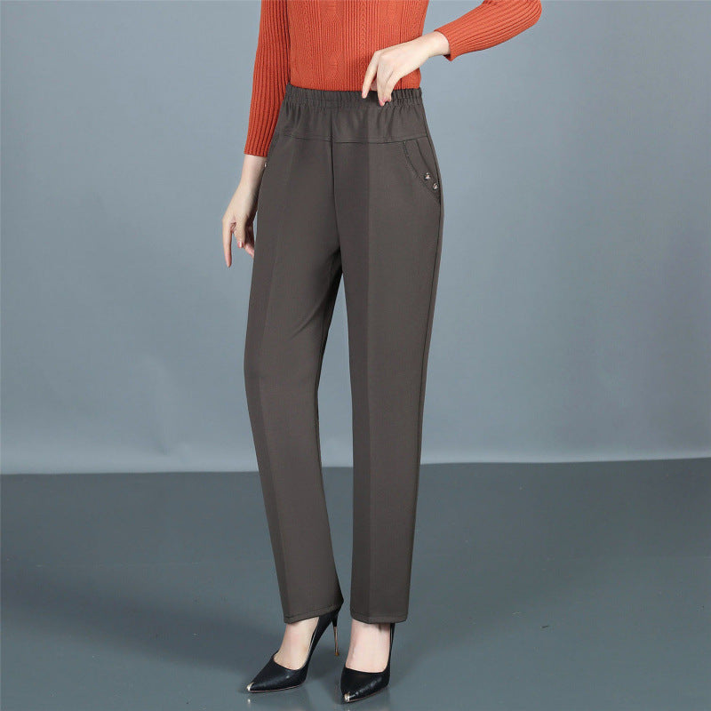 Spring and Autumn Mid-Age Mom Pants Straight Leg Trousers