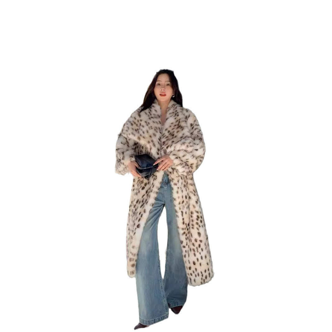 Korean Weaving fur trench coat with lapel
