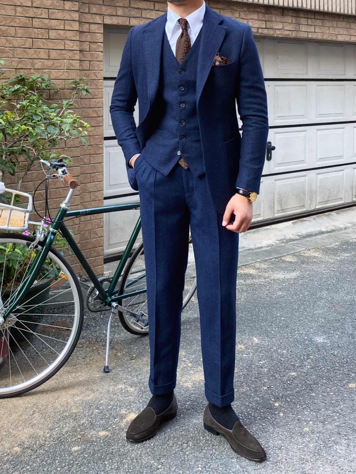 Men's Autumn Winter Retro Herringbone Wool Slim Fit Suits