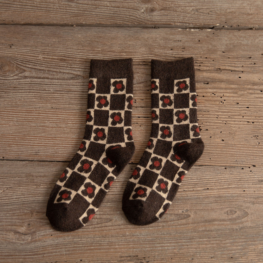 Medium Tube Thickened Brown Mushroom Wool Socks for Women