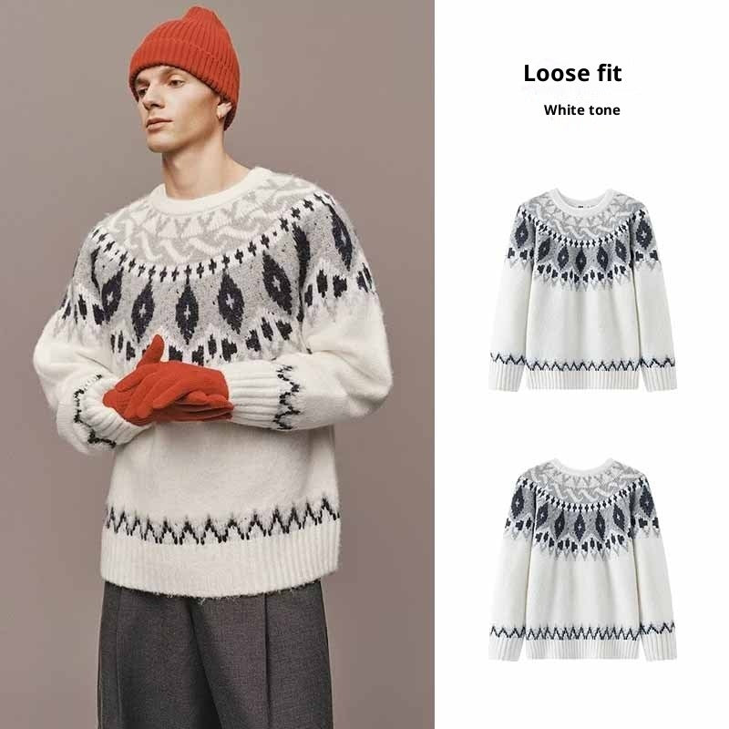 Jacquard Christmas Round Neck Sweater for Men