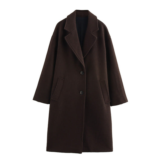 Women's Solid Color Polo Collar Baggy Coat