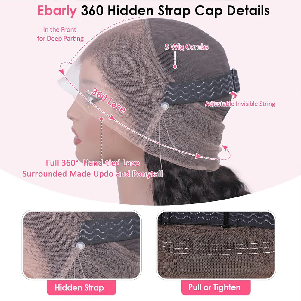 Invisi Strap HD 360 Full Lace Wig Human Hair 250 Density Precut 360 Lace Front Wig Deep Curly Glueless Wig Human Hair Wig