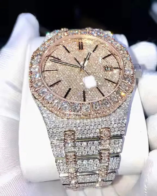 Mens Premium Moissanite Diamond Watch Fully Iced Out Bling Timepiece with Stainless Steel Strap and Luxury Hip Hop Design