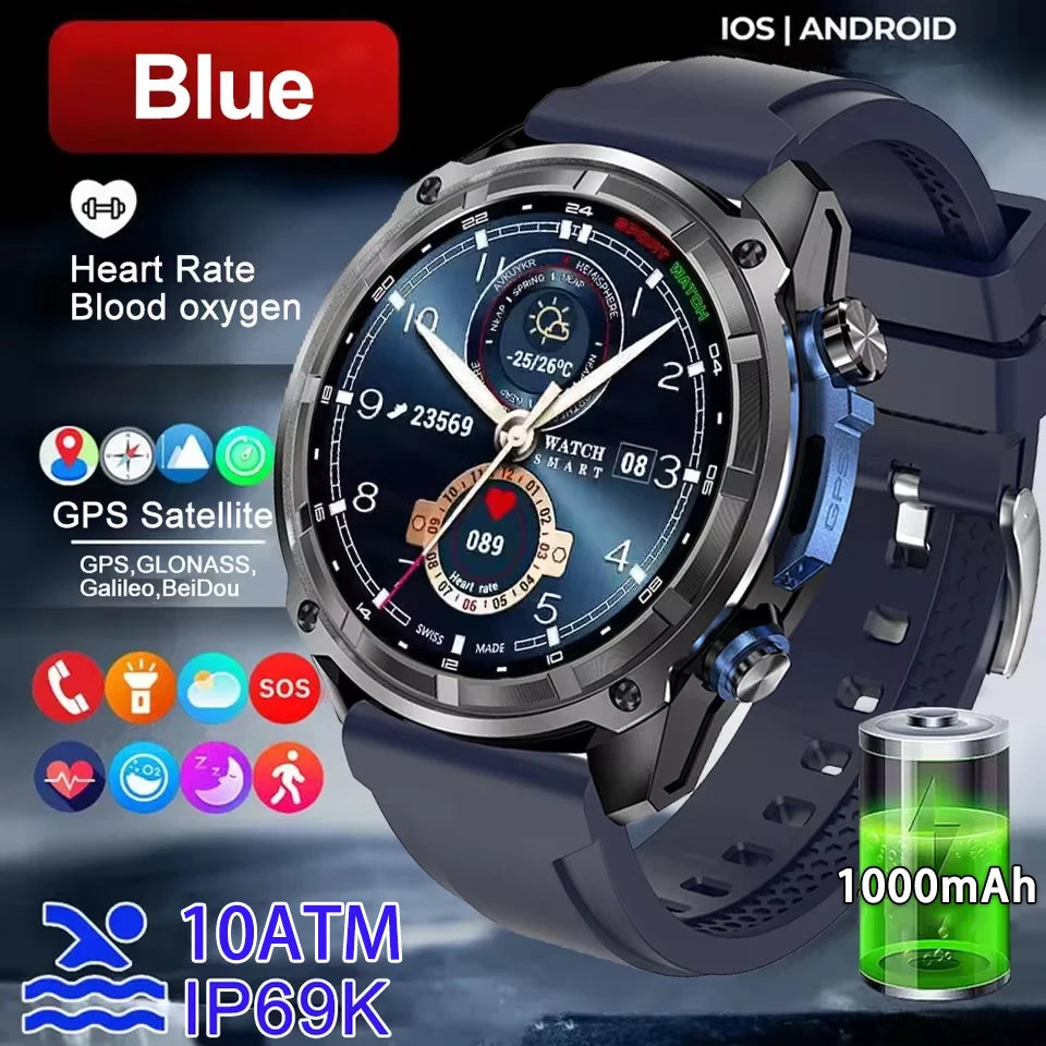 2026 Men GPS New Offline Map Smart Watch 10ATM Waterproof 4GB Route Navigation Clock 1000mAh Battery Outdoors Military Watches