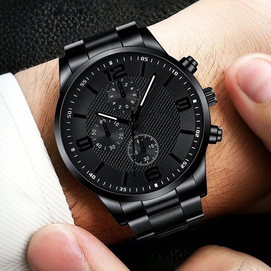 4PCS Business Men's Gift Box Watch Set Fashion Trend Quartz Watch Bracelet Necklace Ring Set Perfect Gift Set for Friends or Dad