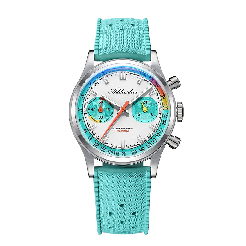 ADDIESDIVE New Men Watch 38mm VK64 Chronograph Fluororubber Luxury Domed Glass BGW9 Luminous 100m Waterproof Quartz Wristwatch