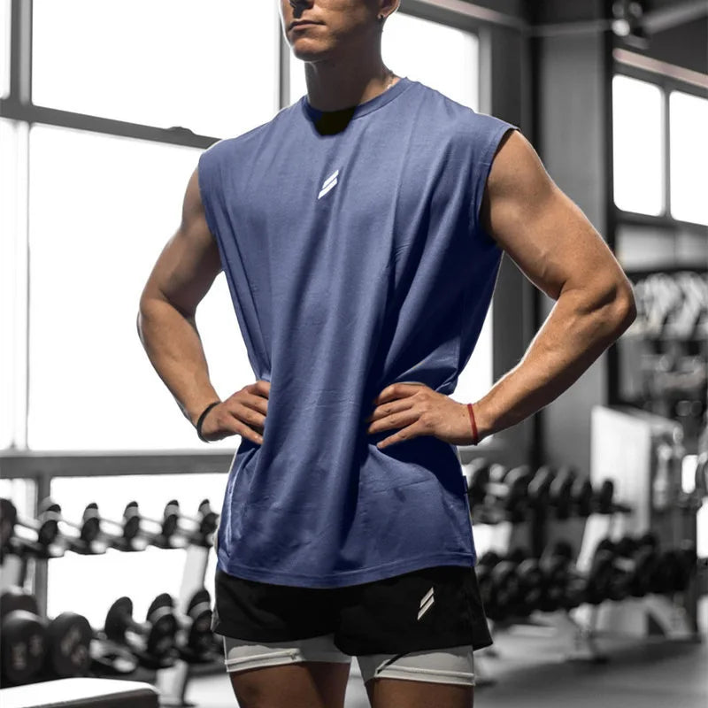Men's sleeveless sports t-shirt, quick-drying, breathable, hollow, for training, summer
