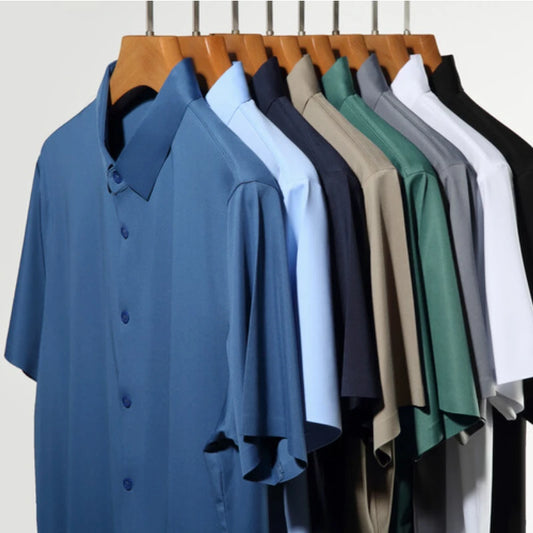 Men's Ultra Stretch Short Sleeve Shirt Business Casual Breathable Stretchable Abrasion-Resistant Solid Color Short Sleeve Shirt