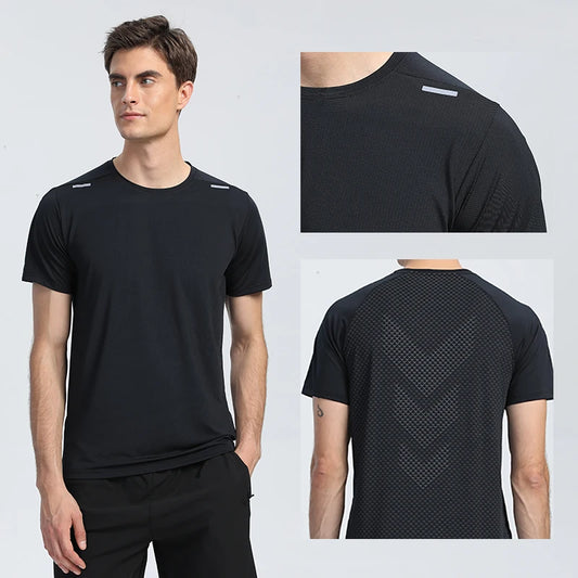 Quick Dry T-Shirt Men Running Fitness Sports Top Gym Training Shirt Breathable Jogging Casual Sportswear