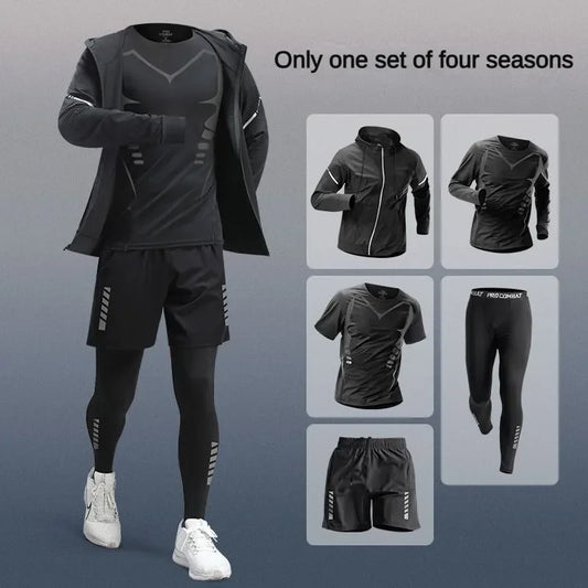 3-7Pcs Men's Ice Fiber Quick-Dry Running Fitness Full Set/Suit Tracksuit For Marathon, Training Cycling,Jogging,Gym, sweatpants