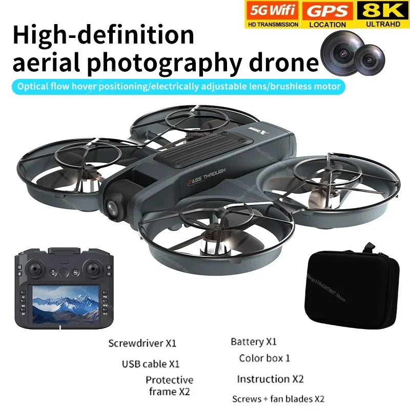 New X266 GPS 8K Professional HD 360° Drone with Dual Cameras, 5G WIFI, Brushless Motors, Obstacle Avoidance, FPV, Foldable Quadcopter, Toys