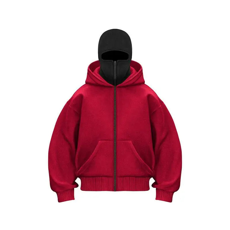 2025 Autumn/Winter New Men's and Women's Double Hats with Hoodie Coat Zipper Windproof and Warm Couple Hip Hop Sports Top