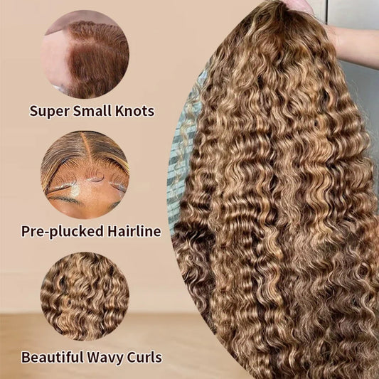 200 High Density Water Wave P4/27 Highlight 13x4 13x6 HD Lace Frontal Deep Wave Wig Brazilian 100% Colored Curly Human Hair Wigs