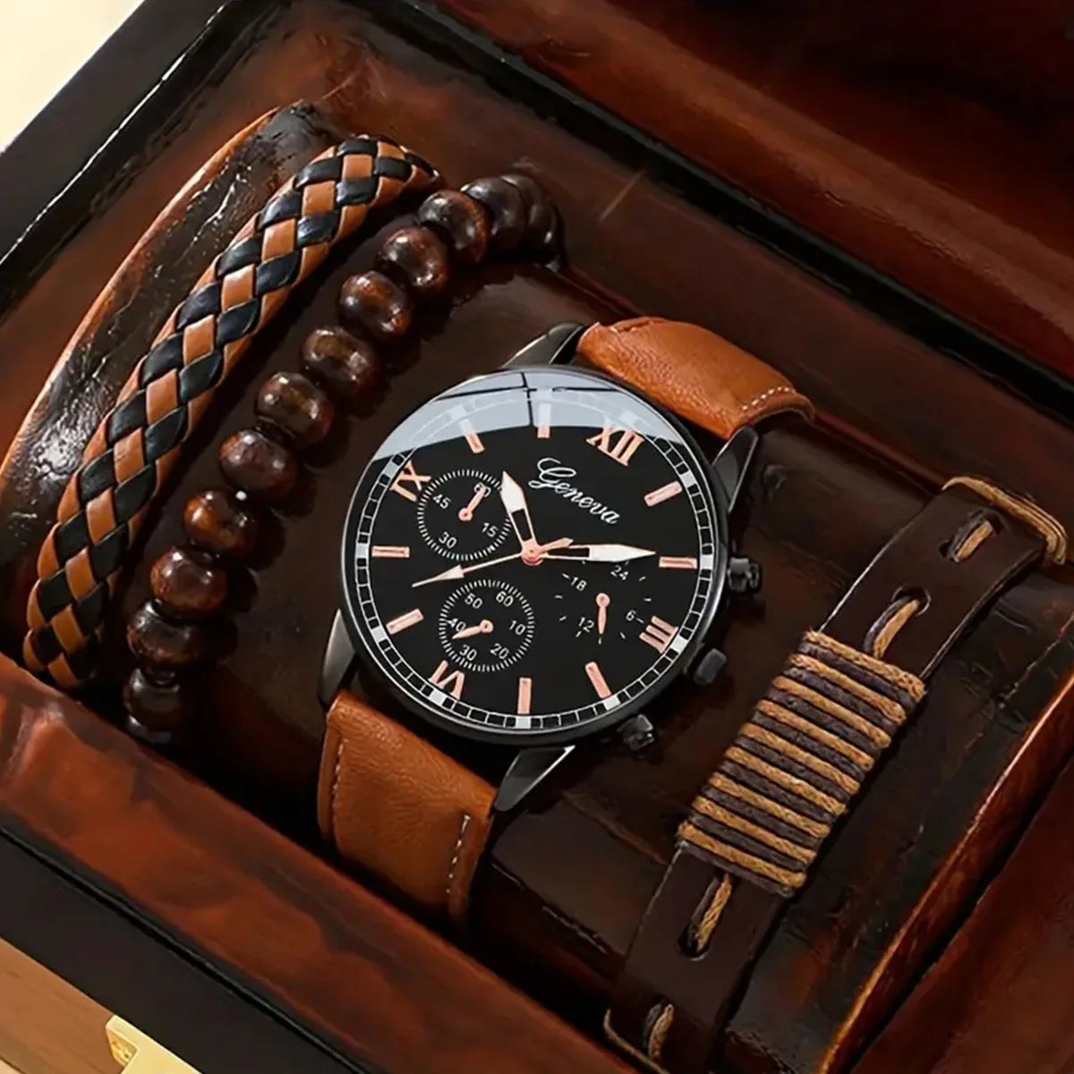 4PCS Fashion Men Watches Casual Male's Quartz Watch Bracelets Set Relogio Masculino Reloj Hombre(Without Box)