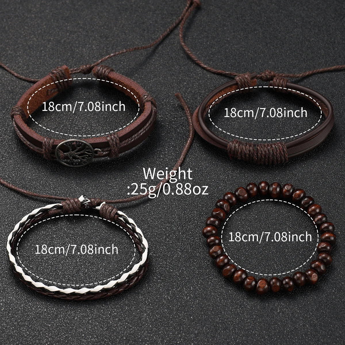 5PCS/4PCS Fashion Casual Men's Leather Strap Quartz Watch with Bracelet Set(Box not Included)
