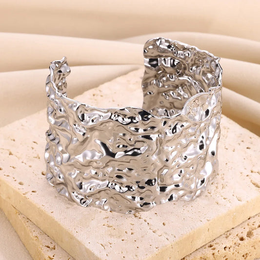 Vintage Irregular Bracelet For Women Stainless Steel Gold Color Open Cuff Bangles Exquisite Luxury Jewelry Gift pulseras bijoux