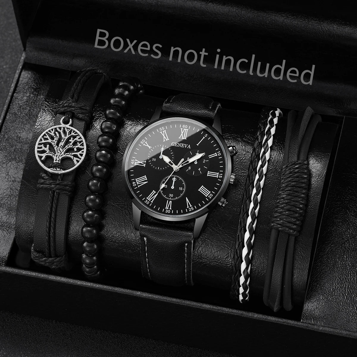 4/5PCS Fashion Men's Watches Man Business Quartz Wristwatch Vintage Leather Bracelets Set Reloj Hombre(Without Box)