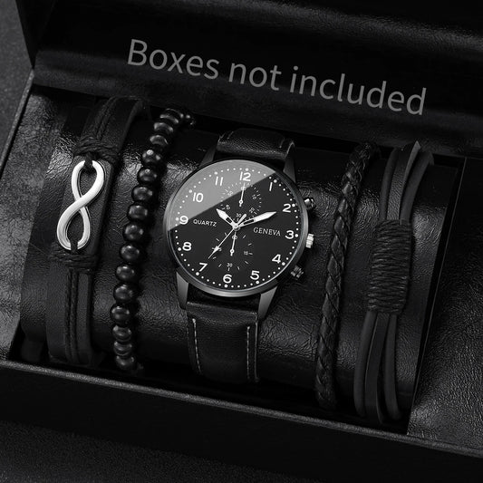 4/5PCS Fashion Men's Watches Man Business Quartz Wristwatch Vintage Leather Bracelets Set Reloj Hombre(Without Box)