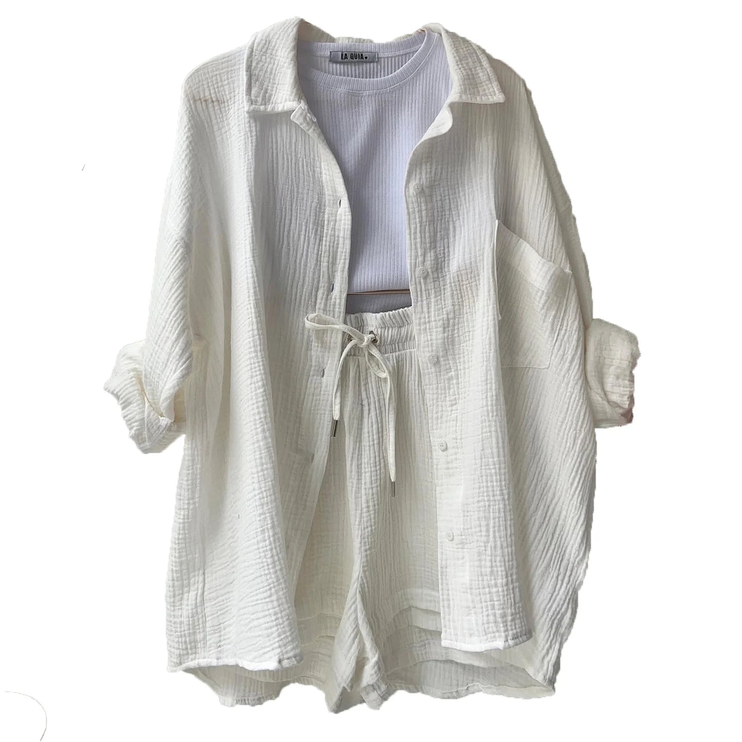 Solid Color Casual Loose Short Pants Sets For Women 2025 Elegant Summer Women's Two Pieces Suit Full Set Female Outfit Clothes