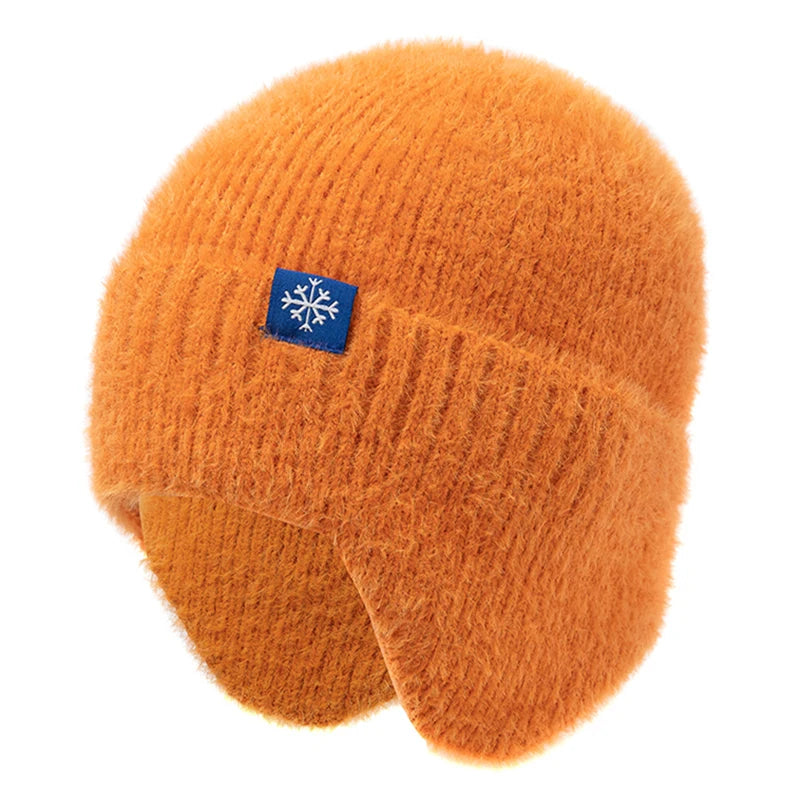 Hot Sale Women Earflap Winter Hat Candy Colors Fashion Faux Fur Knitted Hat Kpop Style Soft Beanie Hats Female Streetwear Cap