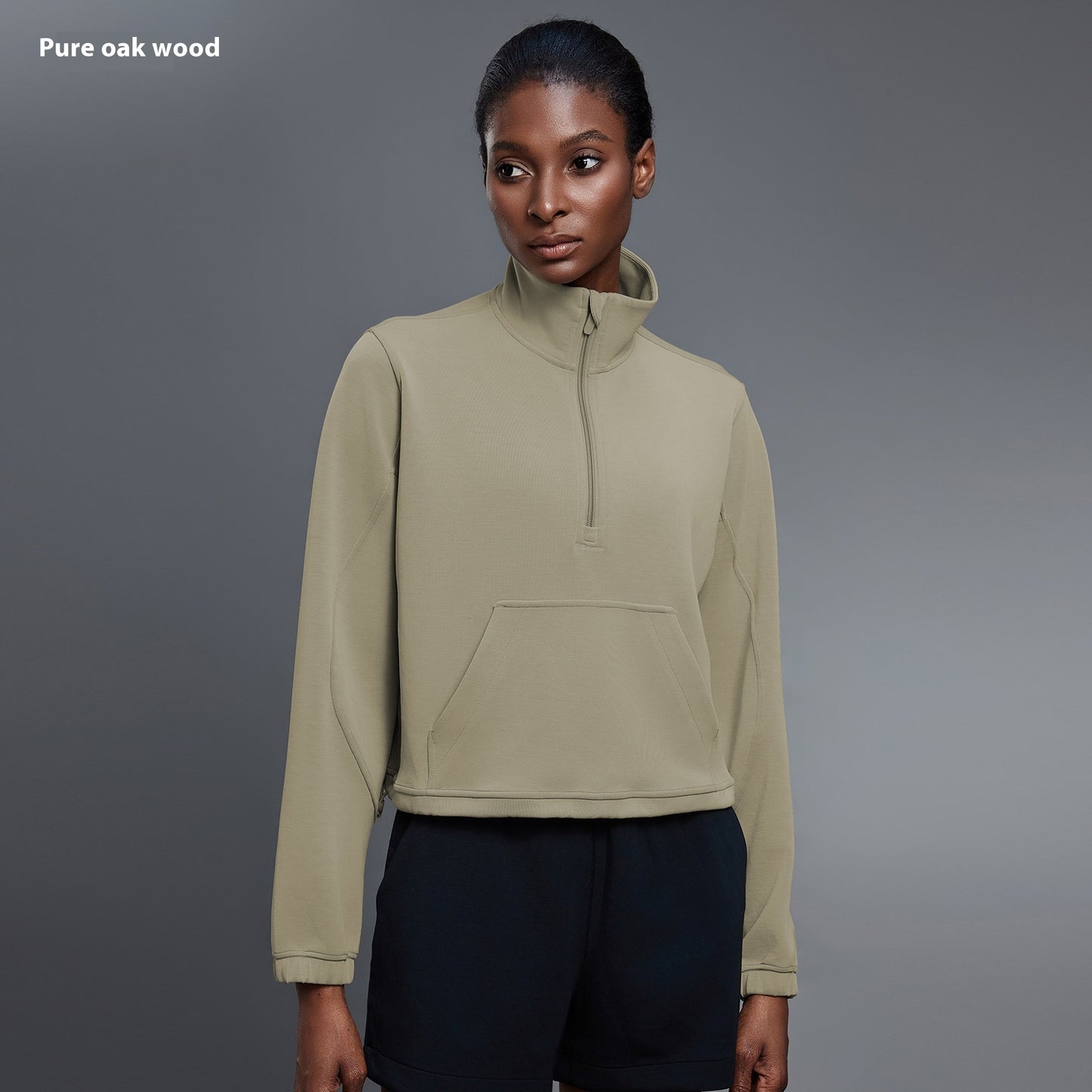 Half Zipped Stand Collar Short Sports Casual Loose Shoulder Long-sleeved Sweater