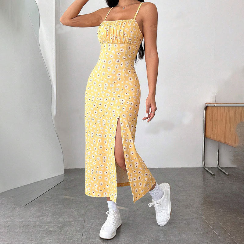 Straps Spaghetti Chest Wrap Slit Sheath Women's Dress