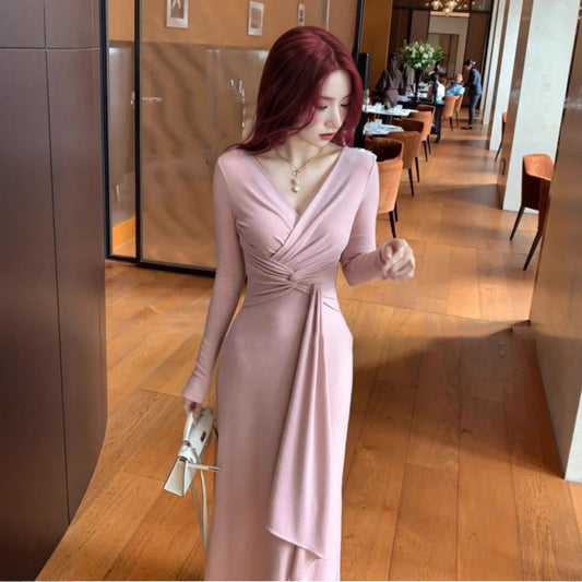 Pure Desire To Twist V-neck Long-sleeve Dress Women's Clothing Spring And Autumn