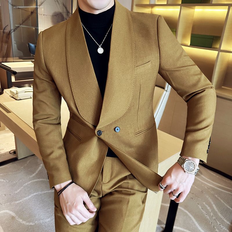 Men's Casual Suit Double Breasted Green Collar