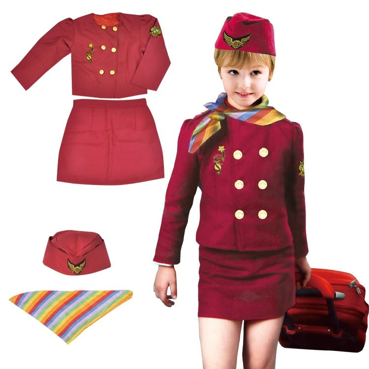 Children's Captain's Outfits, Girls Stewardess Clothing, Holiday Party Performance Wear