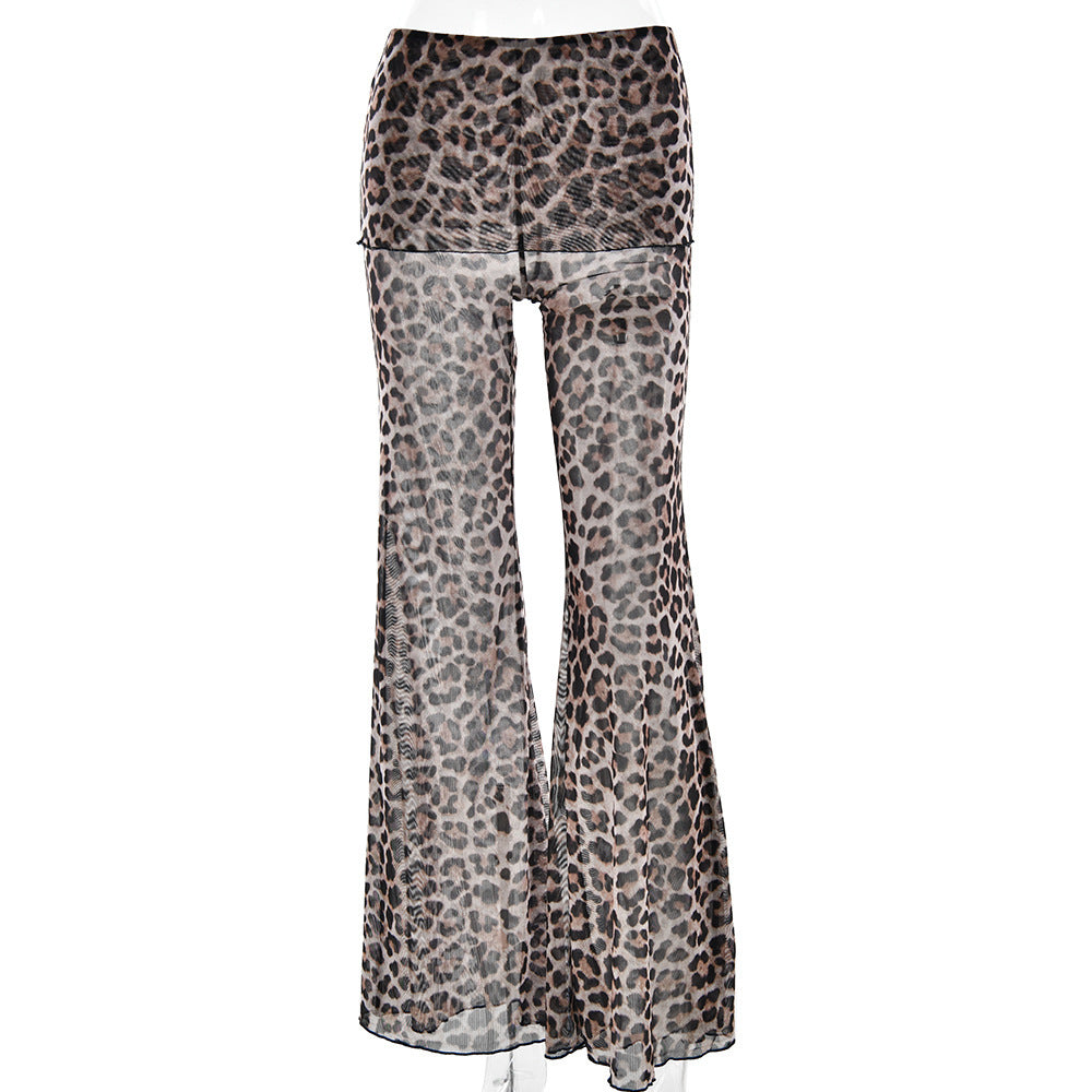 Leopard floral print knit pants