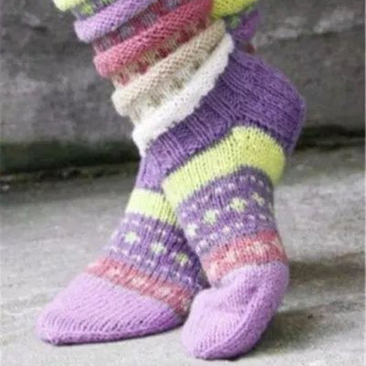 Women's warm-colored woolen knit socks