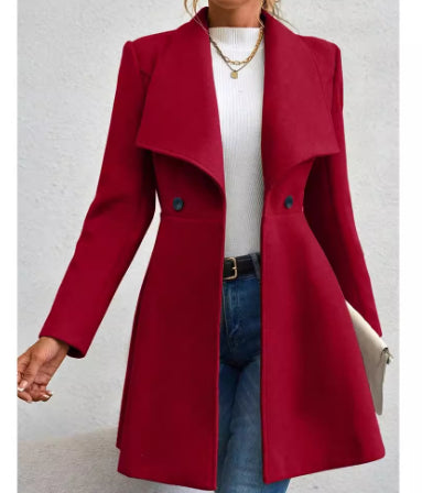 Women's Slim-fit Long Fashion Wool Coat with Lapel