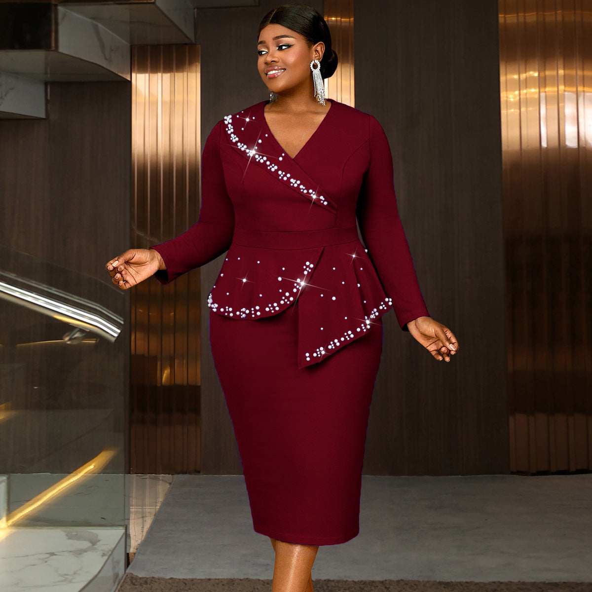 Women's Clothing V-neck Long-sleeve Dress