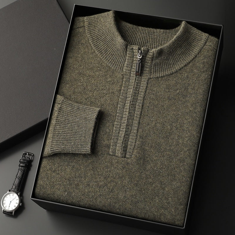 Men's Solid Color Half Collar Pullover Sweater