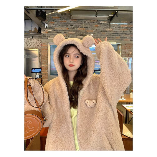 Lamb Wool Zipper Coat For Women
