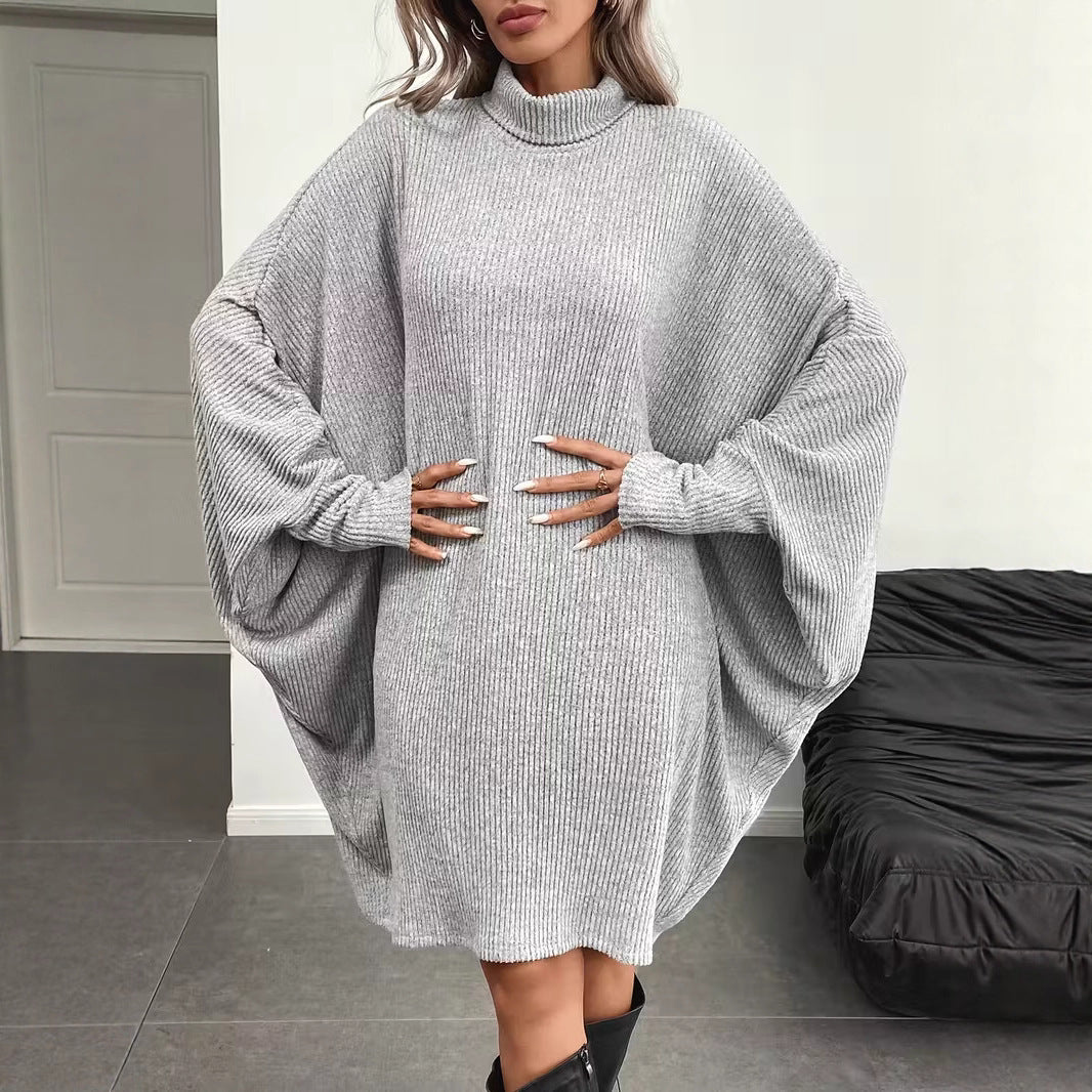 Women's Elegant Loose Batwing Sleeve Dress Turtleneck Long Sleeve