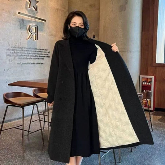 Suit Collar Wool Mid-length Plush Woolen Coat Clipped Button And Lining