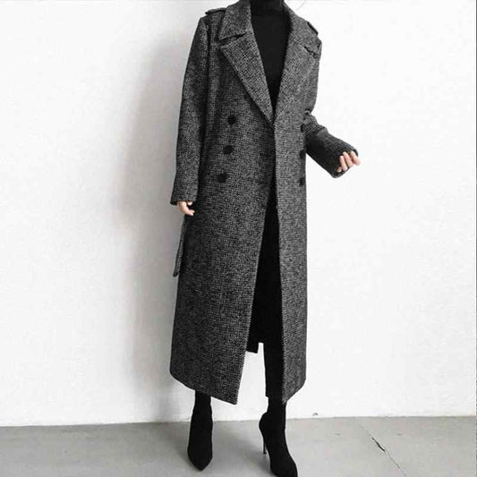 Korean-style medium-length wool coat for women