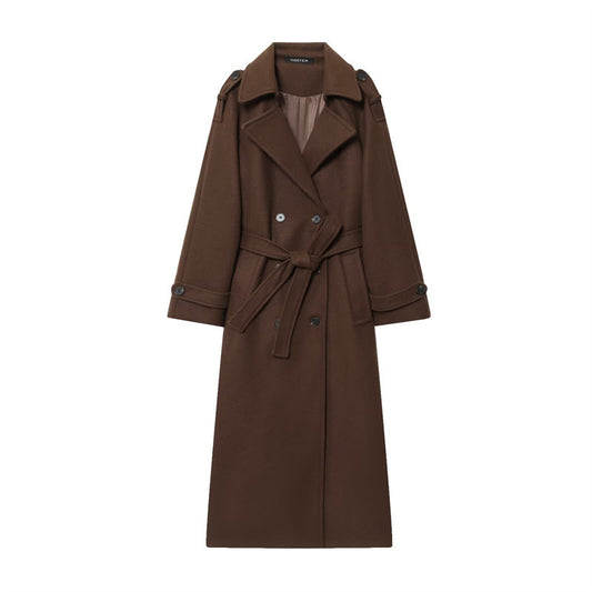 British-style Double-breasted Long Wool Coat For Women