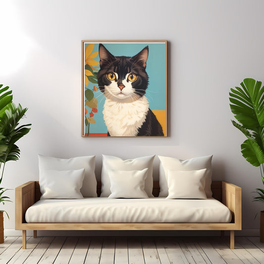 Cute Cat Painting Wall Art, Digital Cat Painting Download, Kitten Wall Decor, Cat Lover Gift, Animal Nursery Print