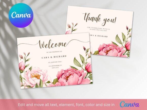 Floral Wedding Invitation Template: Beige Pink, Customizable 5x7 (Digital Download, Canva Template)