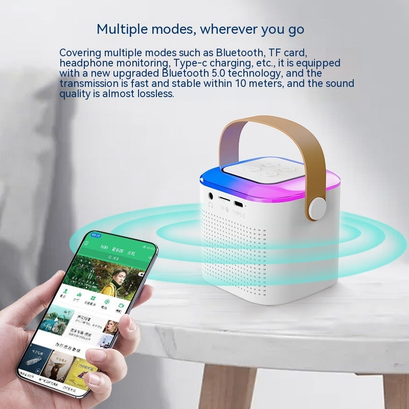 Microphone Karaoke Machine Bluetooth Compatible Speaker with 2 Wireless Mics, RGB Light, Home Family Singing Speaker
