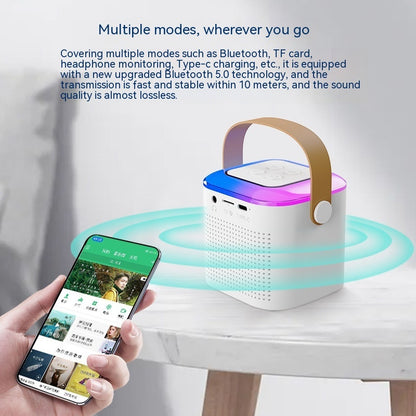 Microphone Karaoke Machine Bluetooth Compatible Speaker with 2 Wireless Mics, RGB Light, Home Family Singing Speaker