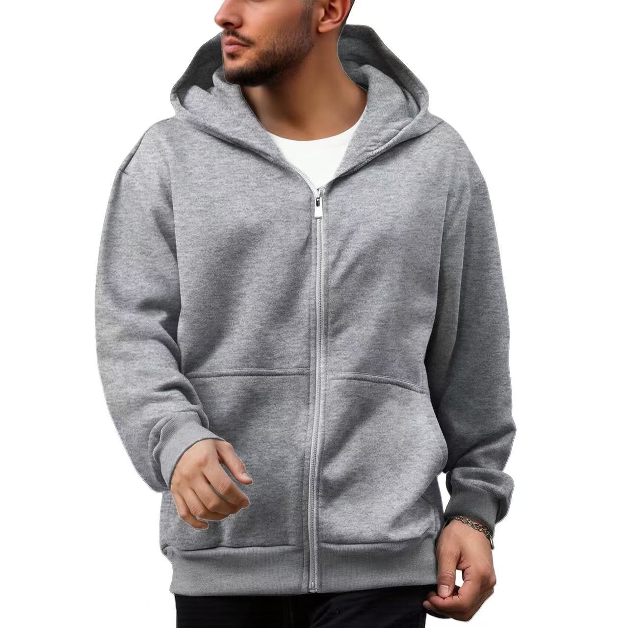 Men's Loose Sports and Leisure Hooded Zipper Sweatshirt